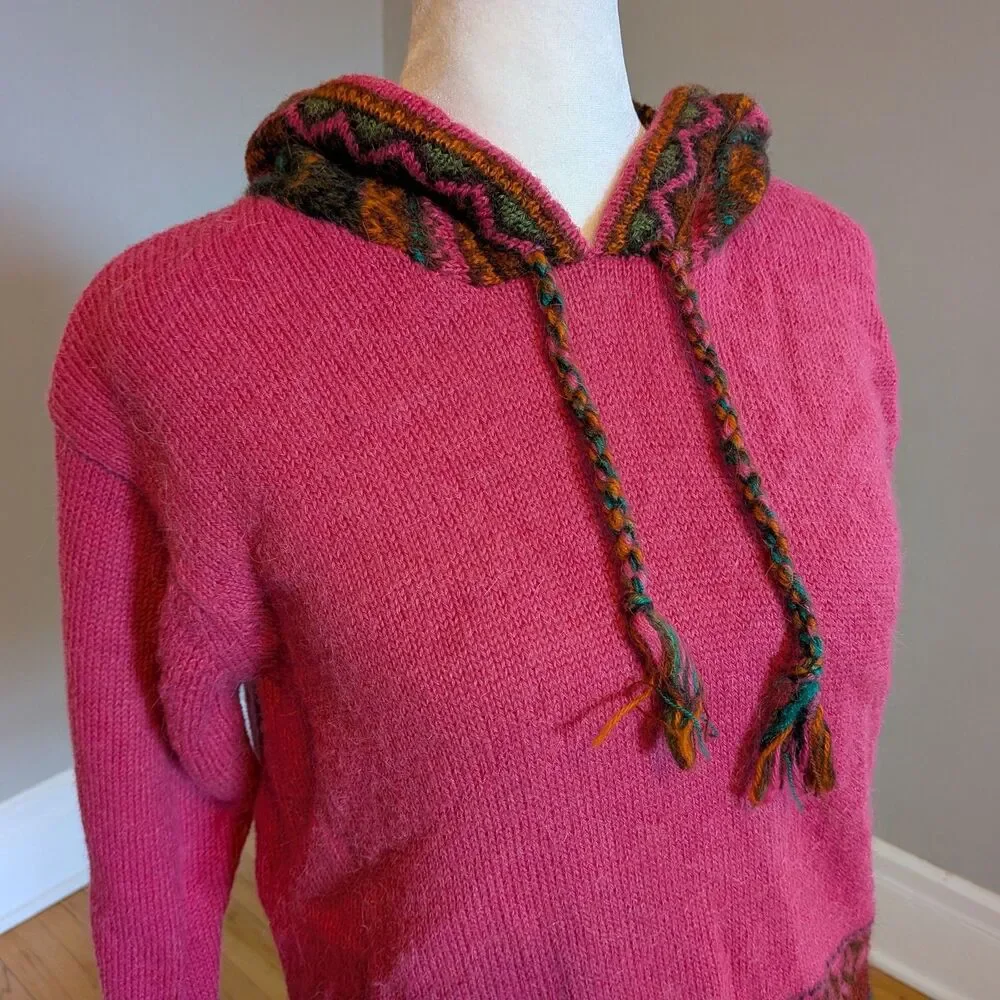 Inka Tradition Baby Alpaca Peruvian Fair Isle Sweater, Hoodie Handmade, Size S